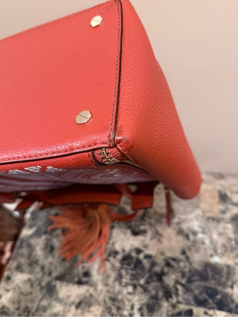 Henri Bendel Tribal Geo Embroidered Bag Paprika Red/Orange - Picture 8 of 14
